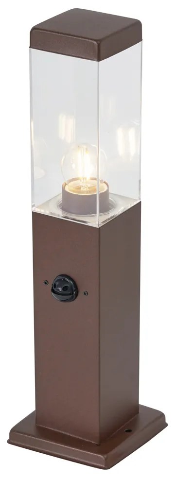 Candeeiro de Exterior Castanho Ferrugem com Vidro Transparente 45cm IP44 com Tomada e Sensor de Movimento - Malios Moderno