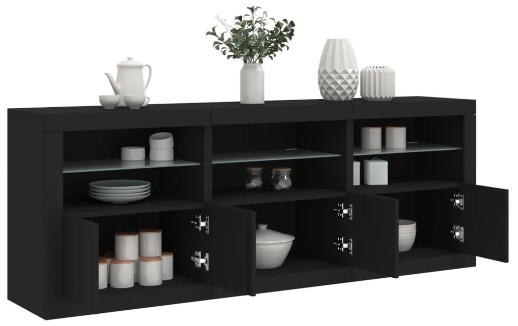 Aparador com luzes LED 181,5x37x67 cm preto