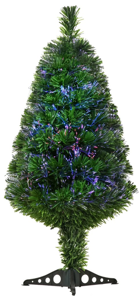 HOMCOM Árvore de Natal 90cm Artificial Árvore com Suporte Fibra Óptica 4 Cores material PVC Φ48x90 cm