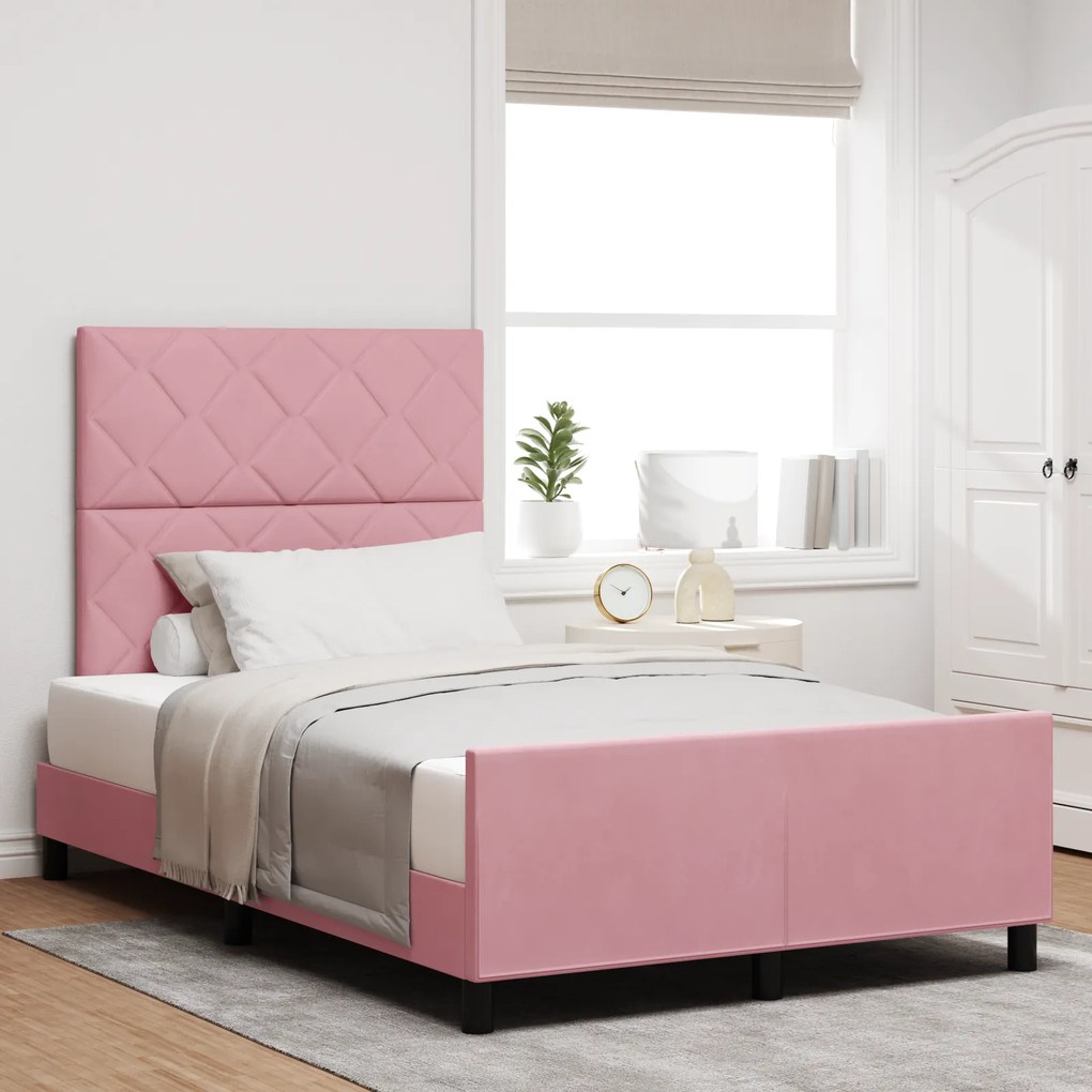 Cama vidaXL Rosa 120x200 cm Veludo
