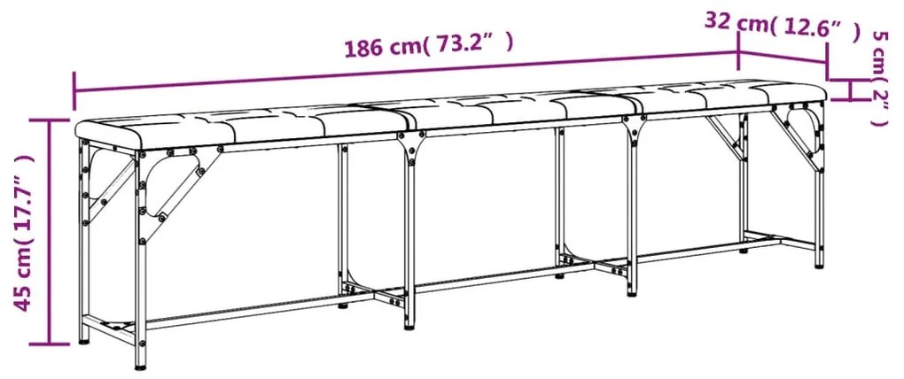 Banco de jantar 186x32x45 cm aço e tecido cinzento-claro