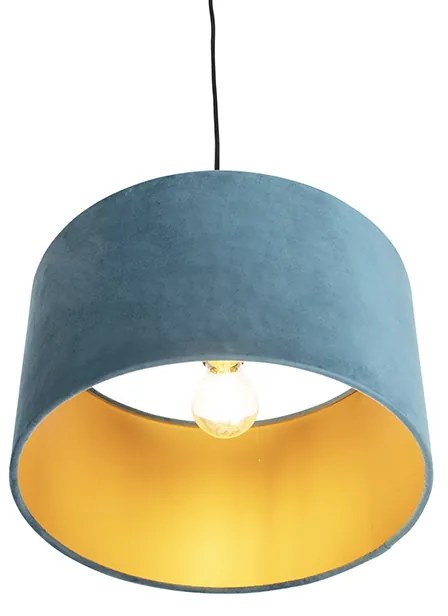 Candeeiro de suspensão com abajur de veludo azul com dourado 35 cm - Combi Clássico / Antigo