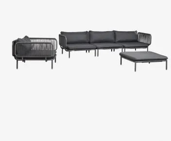 Conjunto De Jardim Com Sofá Modular De 3 Peças Com 2 Módulos De Canto, Puff E Poltrona Em Aço Roubly Cinza Grafito - Sklum