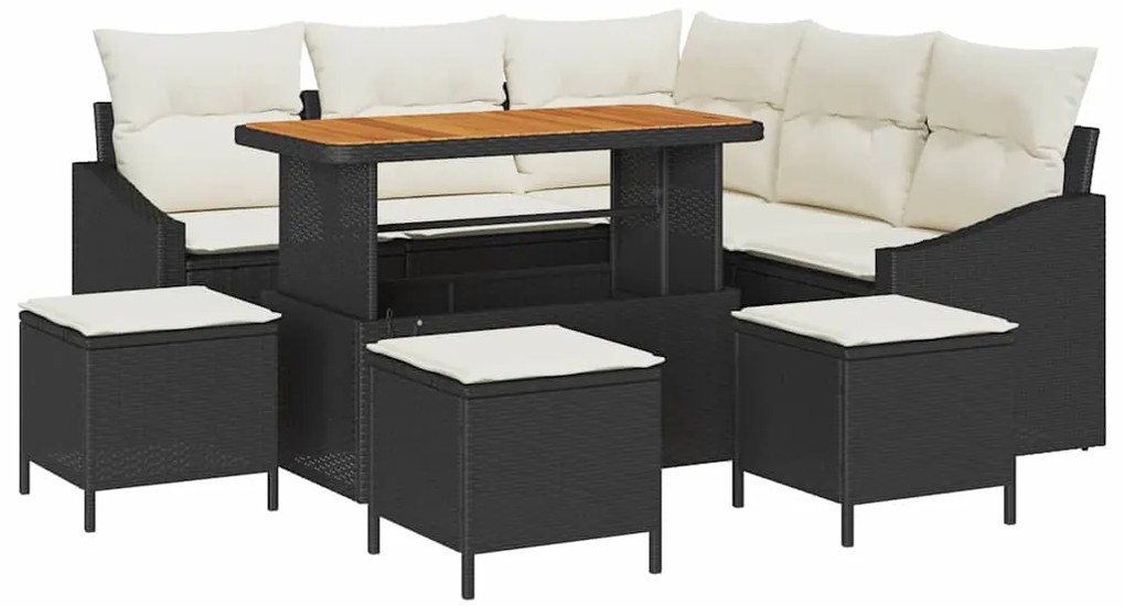 Conjunto de Sofá para Jardim vidaXL 9 Peças com Almofadas Preto Rattan
