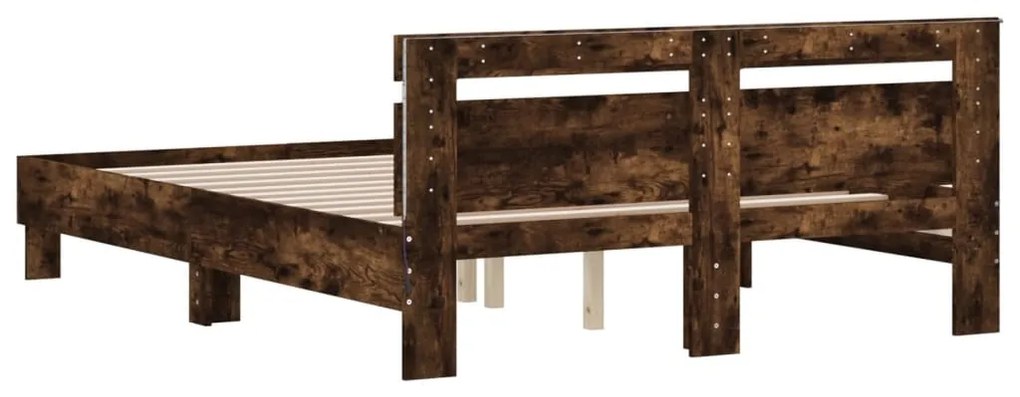 Estrutura cama c/ cabeceira/luzes LED 140x200cm carvalho fumado