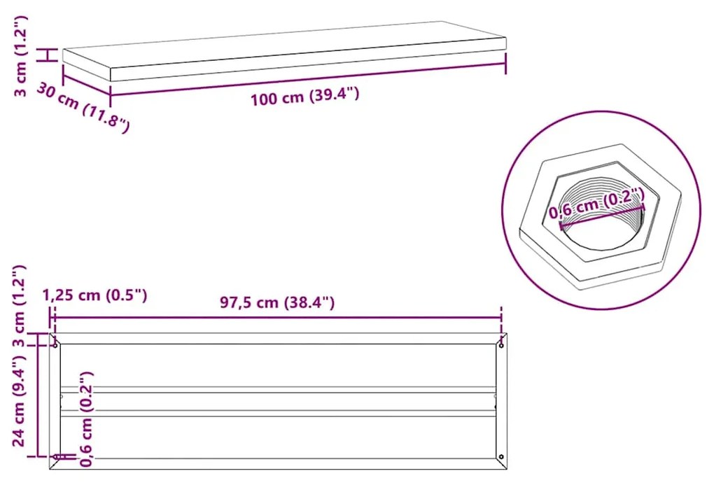 Prateleiras de parede 2 pcs 100x30x3 cm aço inoxidável prateado