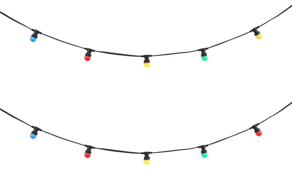 Fio de Luzes Preto Conectável com Ficha 6m incl. 10 Lâmpadas E27 Multicoloridas IP65 - Lubber