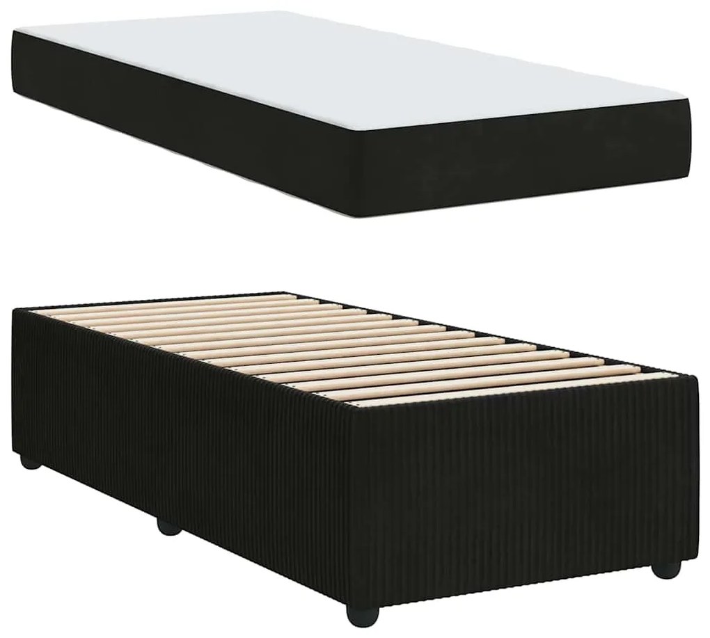 Estrutura de cama com colchão Outros Preto 90 x 190 cm Veludo