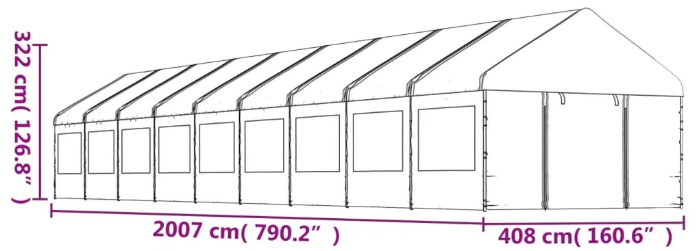 Gazebo com telhado 20,07x4,08x3,22 m polietileno branco