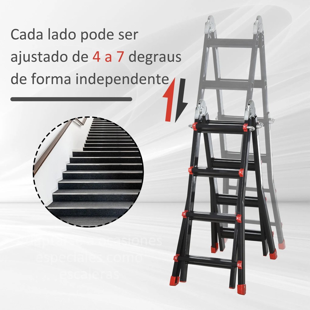 Escada Telescópica de Alumínio 4 m Escada Extensível Dobrável com 4 De