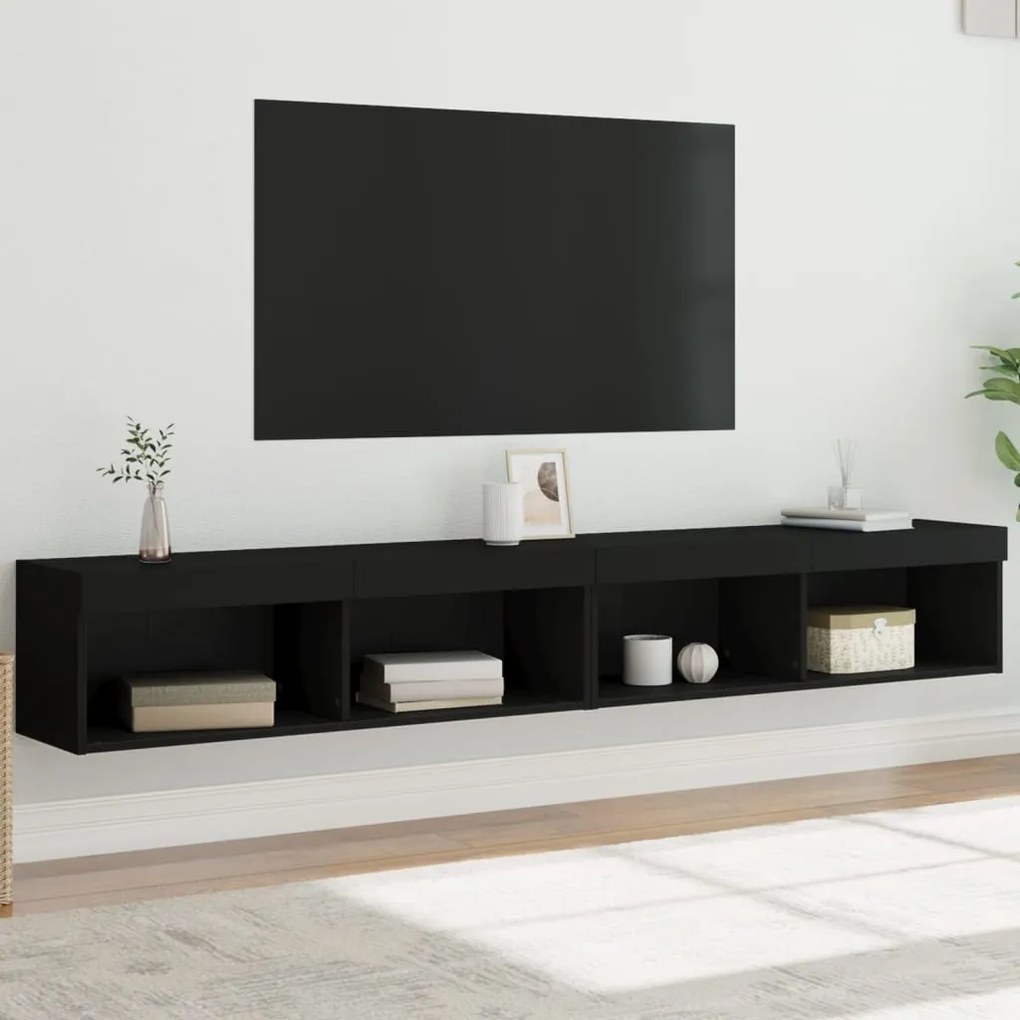 vidaXL Móveis de TV com luzes LED 2 pcs 100x30x30 cm preto
