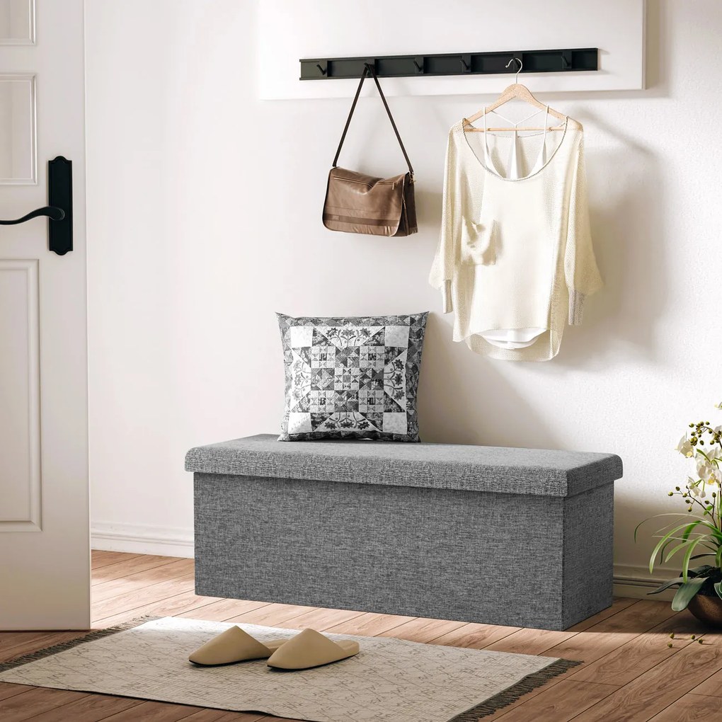 Banco com espaço de armazenamento 115x38x38cm dobrável cinza
