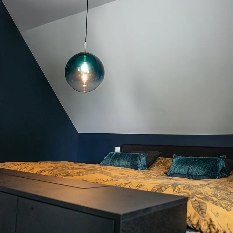 LED Candeeiro de suspensão inteligente latão com vidro azul oceano 33 cm incl. WiFi ST64 - Pallon Art Deco