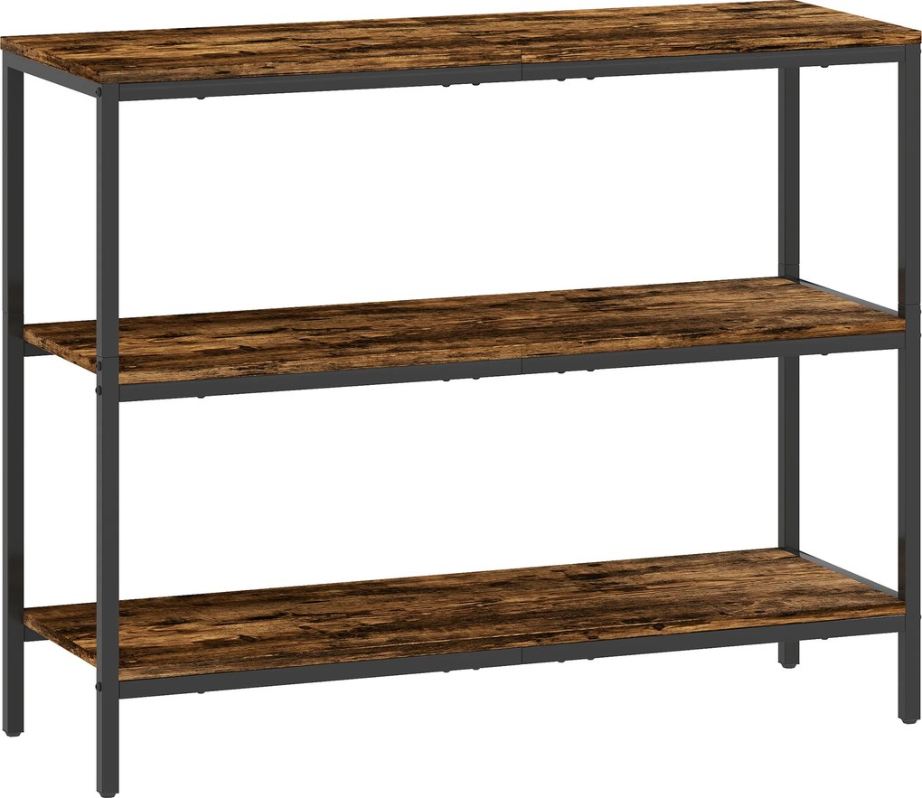 HOMCOM Mesa de consola, mesa auxiliar com estante de 3 níveis, aglomerado, metal, castanho claro | Aosom Portugal