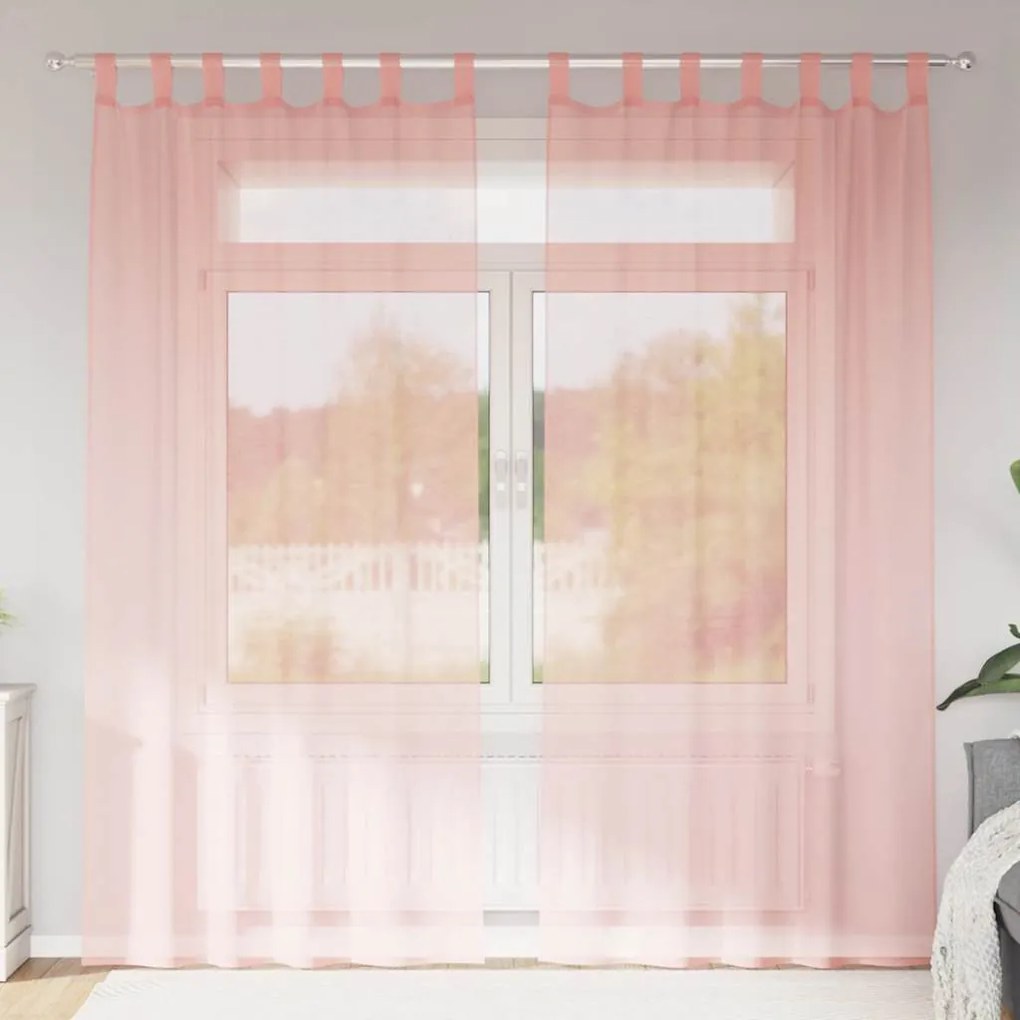 Cortinas de voile com laços 2 pcs rosa 140x245 cm