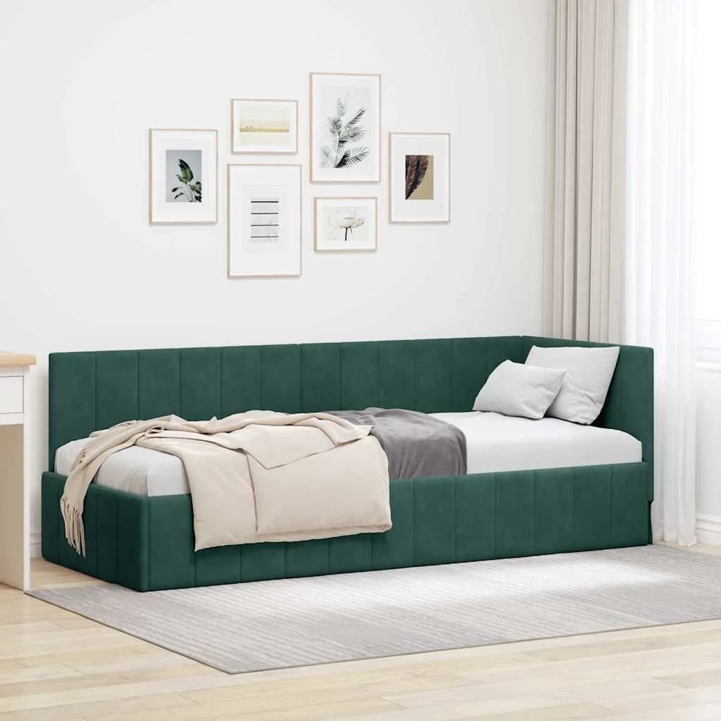 vidaXL Estrutura de Cama de Canto Verde Escuro 80 cm x 200 cm Veludo