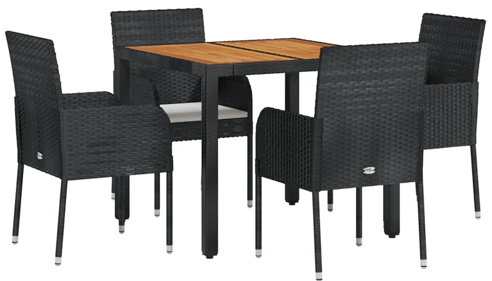 5 pcs conjunto de jantar p/ jardim c/ almofadões vime PE preto