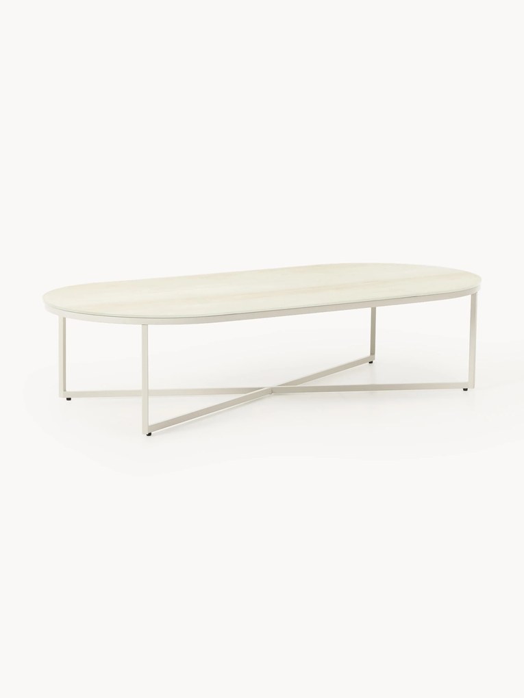 Mesa de centro oval com tampo de vidro com aspeto de mármore Antigua