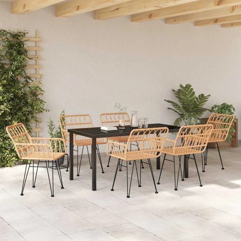 Conjunto de Jantar de Jardim de 7 Peças em Rattan Sintético Marrom