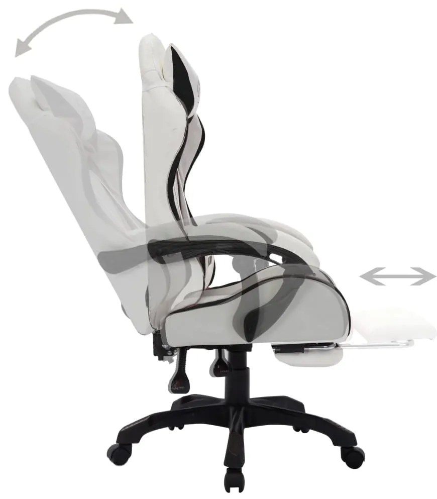 Cadeira estilo corrida luzes LED RGB couro artif. preto/branco