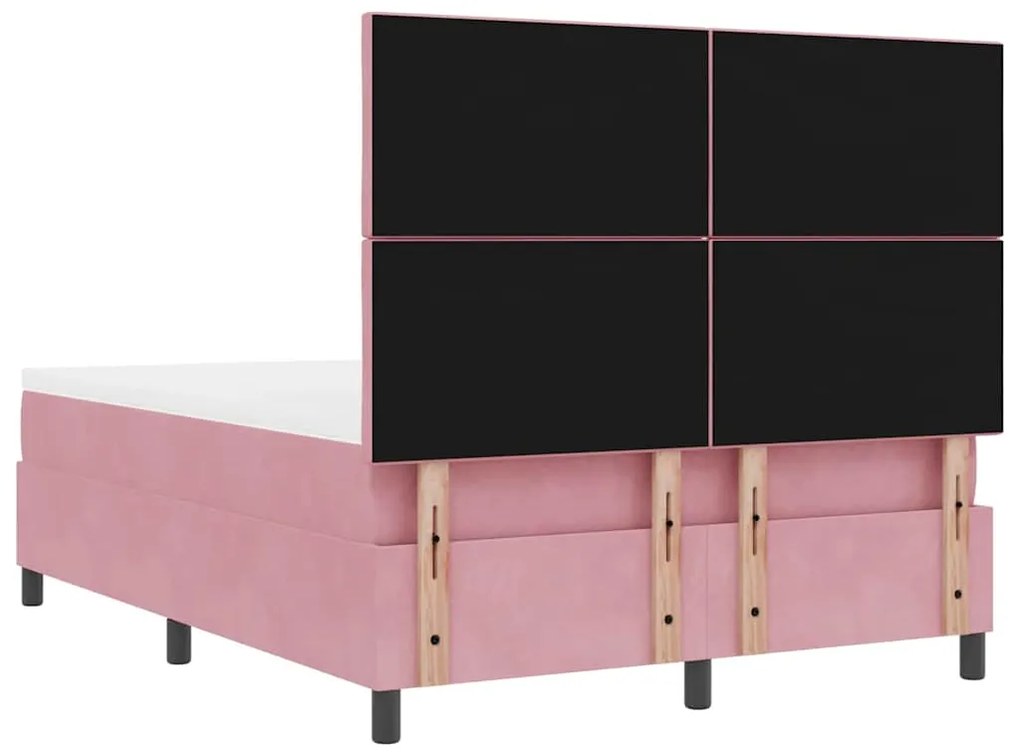 Cama Box Spring com Colchão &amp; Banco Rosa 160x200 cm Veludo