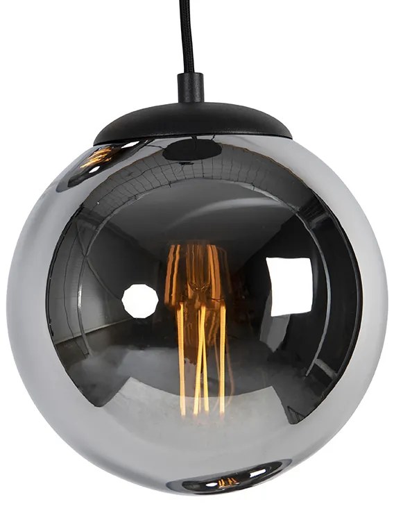 Candeeiro de suspensão Art Deco preto com vidro fumê 3 luzes - Pallon Art Deco