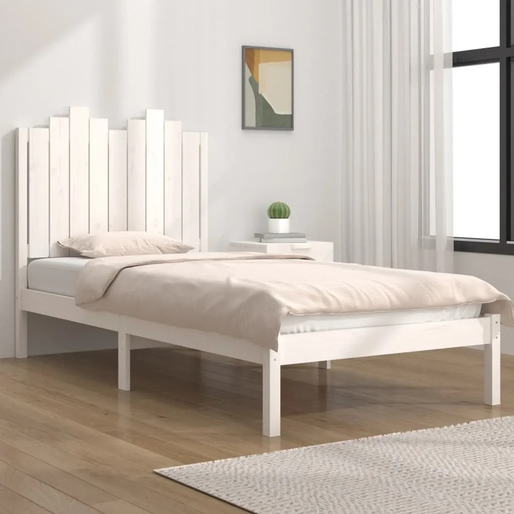 vidaXL Estrutura de cama pequena solteiro 75x190cm pinho maciço branco