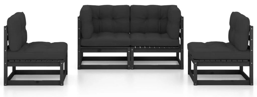 4 pcs conjunto longue de jardim c/ almofadões pinho maciço
