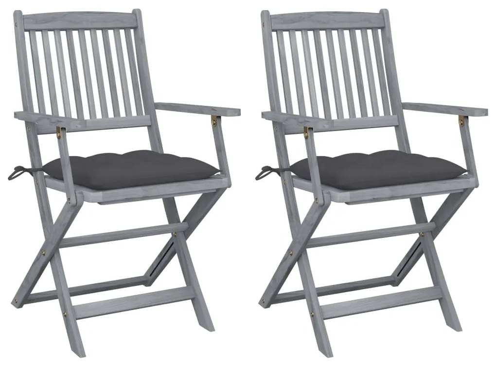 vidaXL Cadeiras exterior dobráveis c/ almofadões 2 pcs acácia maciça