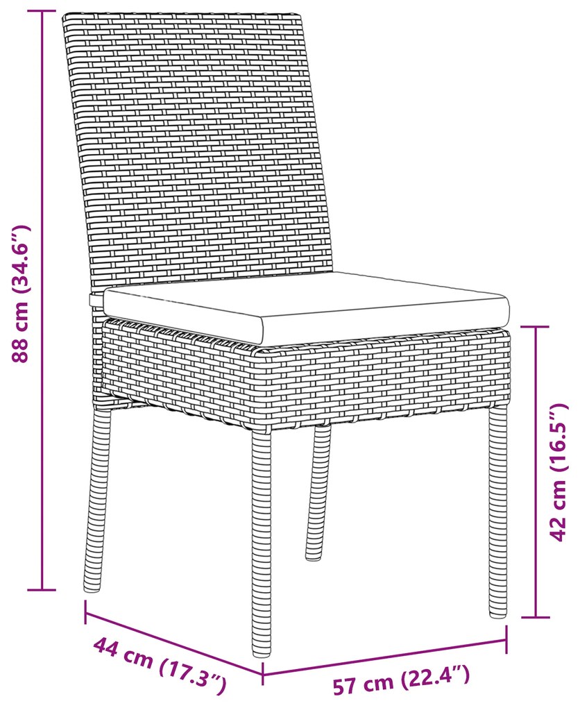Conjunto de Jantar Jardim 7 Peças Preto Rattan Poliéster