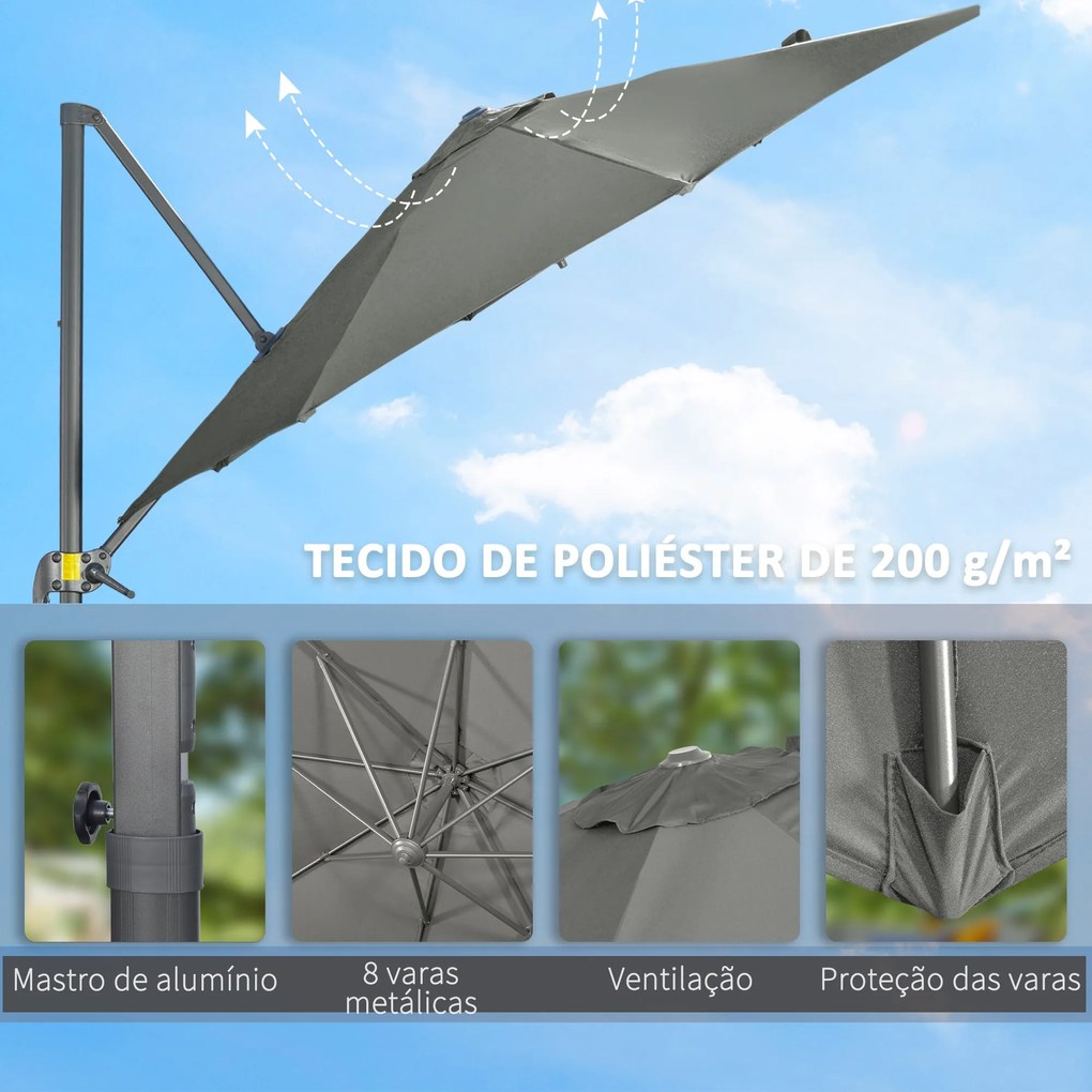Chapéu de Sol de Jardim de Alumínio Ø294x248cm Chapéu de Sol Excêntric