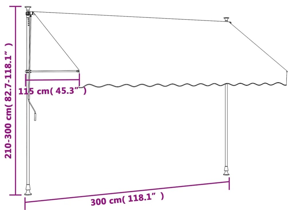 Toldo retrátil 300x150 cm tecido e aço antracite