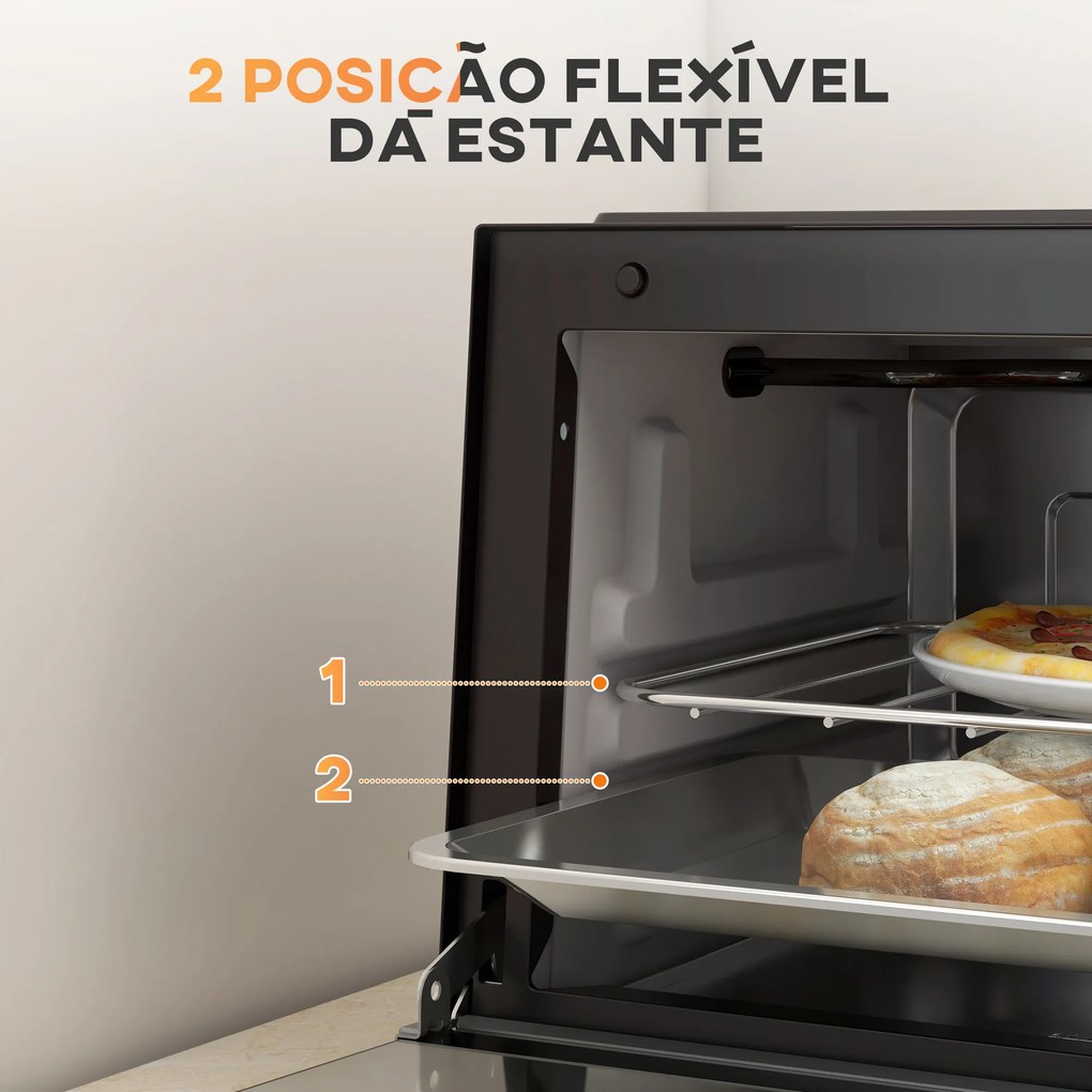 Mini Forno Elétrico 9L com Temperatura Ajustável até 230°C Temporizador 60 min e Bandeja para Assar 35x24,6x20 cm Preto