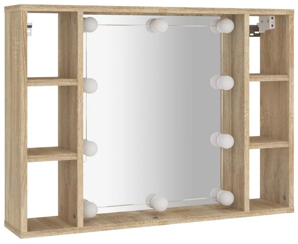 Armário espelhado com LED 76x15x55 cm carvalho sonoma