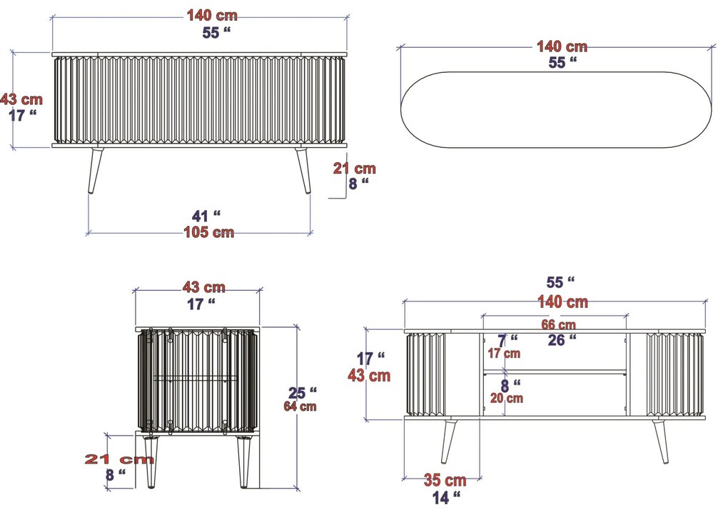 Móvel TV Stor – Carvalho Oud Branco – 140 cm x 43 cm x 64 cm