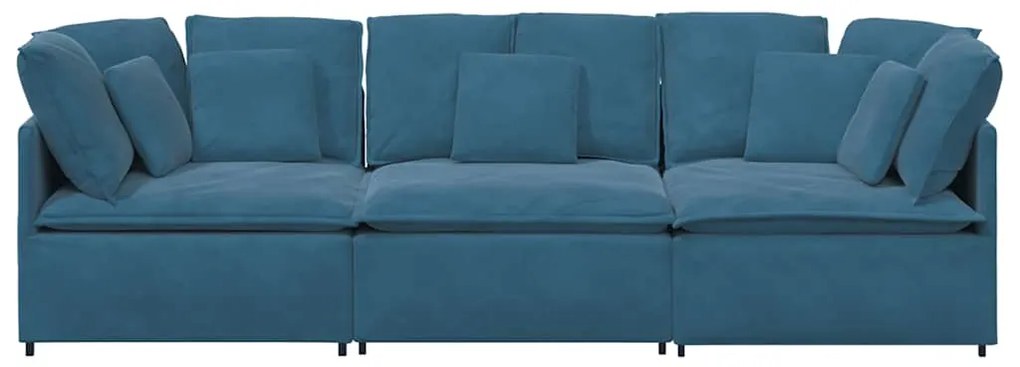 Sofá modular com almofadas veludo azul