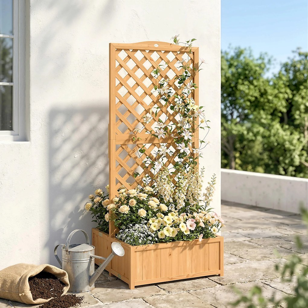 Floreira com Treliça de Madeira com 2 Caixas Dobráveis Base de Ripas Vaso Elevado 73x70x170 cm Madeira