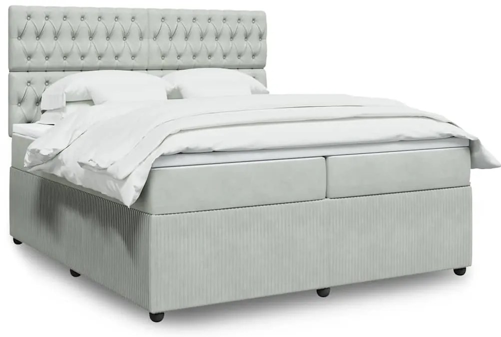 vidaXL Cama com molas/colchão 200x200 cm veludo cinzento-claro