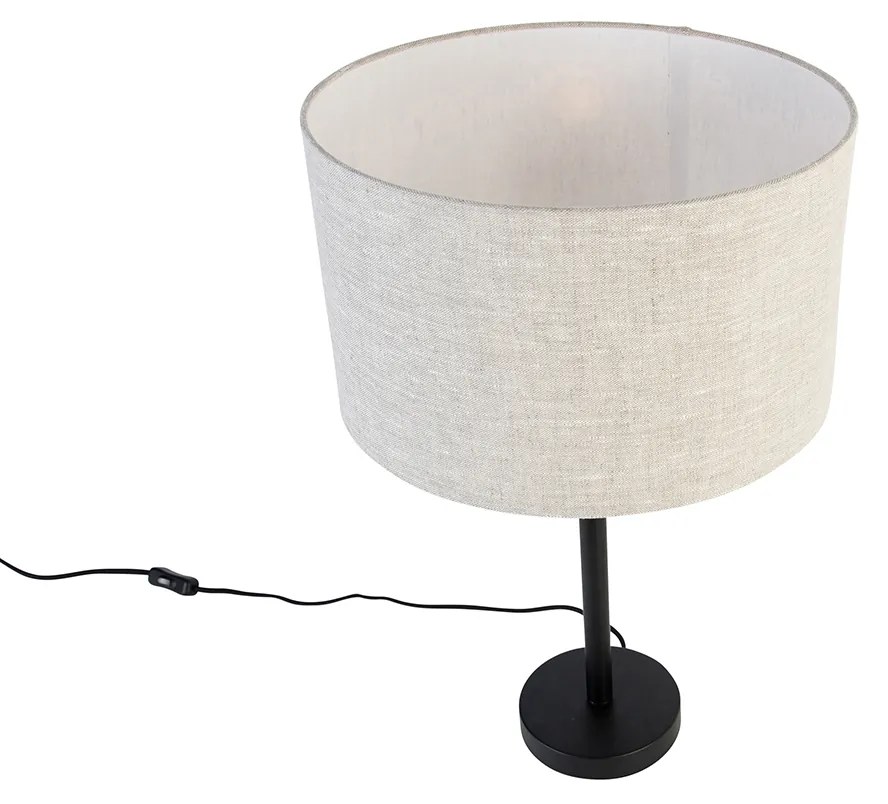 Candeeiro de mesa moderno preto com abajur em bouclé cinzento claro 35 cm - Simplo Design