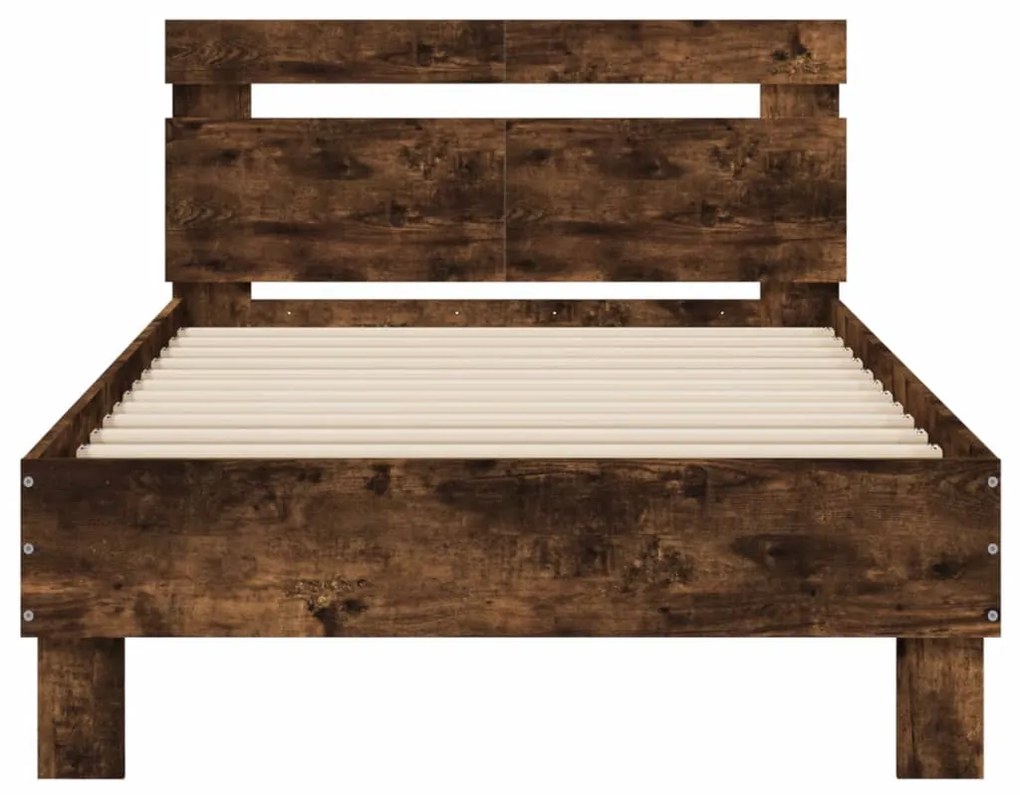 Estrutura cama c/ cabeceira/luzes LED 100x200cm carvalho fumado