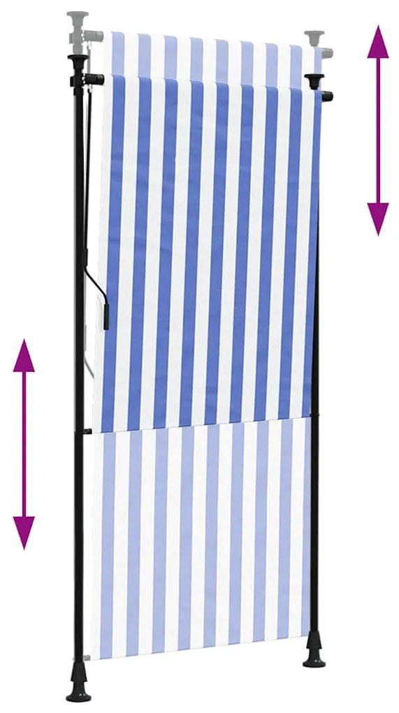 Estore de rolo para exterior 100x270cm tecido/aço azul e branco
