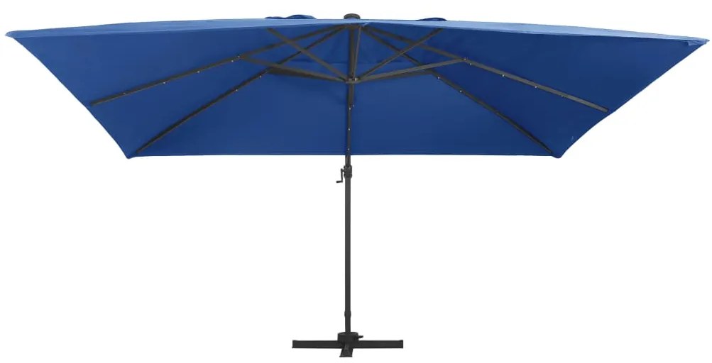 Guarda-sol cantilever c/ luzes LED e poste alumínio azul ciano