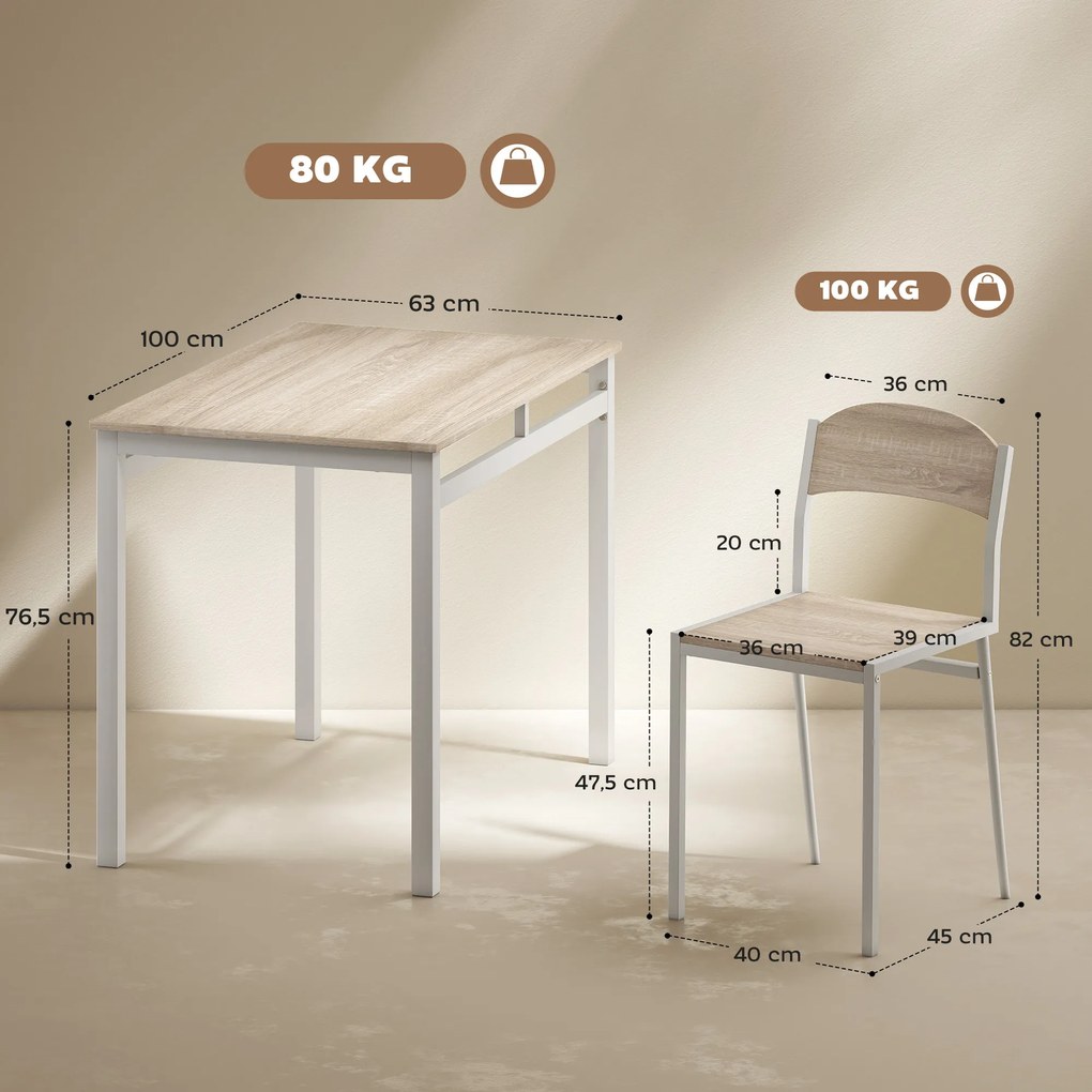 Conjunto de Mesa e Cadeiras de Refeição Mesa de Cozinha Retangular com 4 Cadeiras Estilo Moderno cor Carvalho e Branco