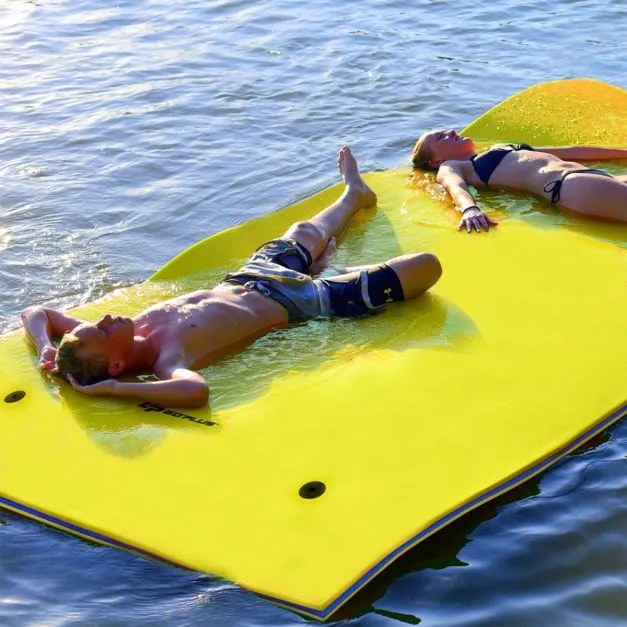 Colchão flutuante piscina, praia de espuma XPE ecológico com cabeça enrolável adequado para 3-5 pessoas 270 x 180 x 3,5 cm Amarelo