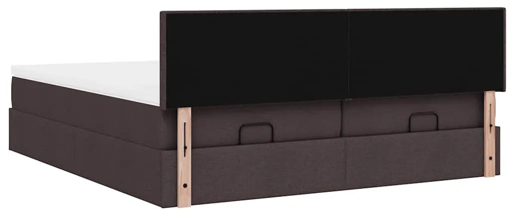 Estrutura de cama otomana com colchões tecido castanho escuro