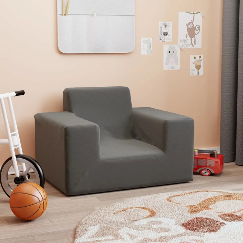 vidaXL Sofá infantil pelúcia macia antracite