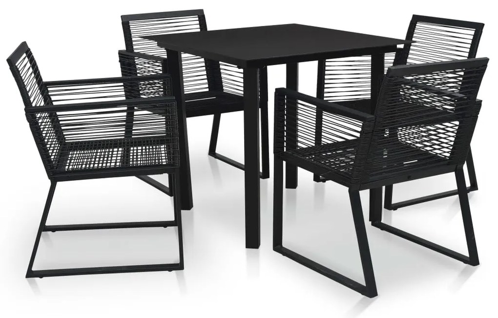 5 pcs conjunto de jantar para jardim vime de PVC preto