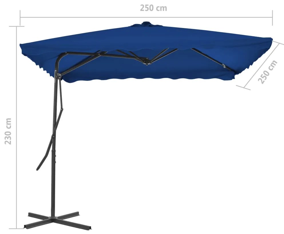 Guarda-sol de jardim com poste de aço 250x250x230 cm azul