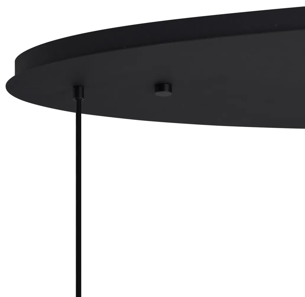 Candeeiro de Suspensão Art Déco Preto com Placa de Teto Oval e Vidro Fumado 6 Luzes - Douglass