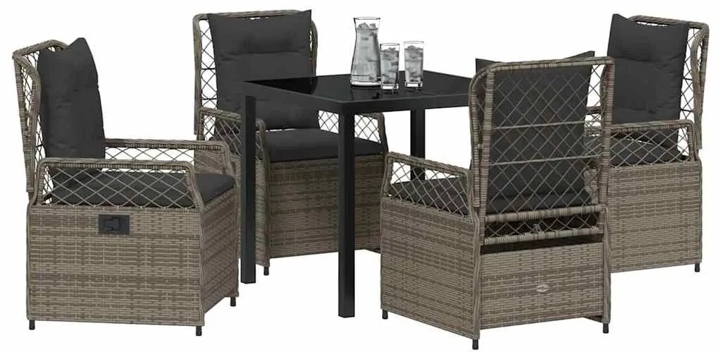 Conjunto de Jantar de Jardim 5 Peças Cinza em Rattan Sintético